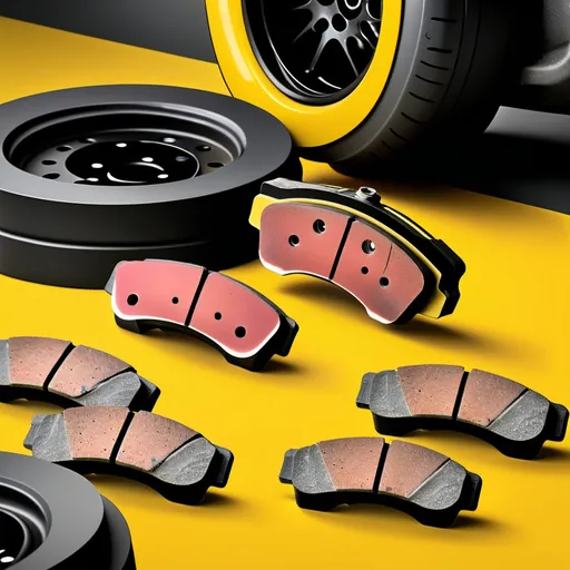 Prompt: Design a professional ad and banner for the website slider that only contains car brake pads with a yellow background and no text.