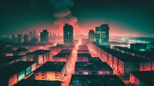 Prompt: (vivid violet red color scheme), (burnt orange highlights), (emerald teal highlights), post apocalyptic city sinking into ocean at night, 90's style, analog photography, dusty polaroid aesthetic, high saturation, gritty and photorealistic, dirty film look, abundant bokeh effects, immersive moody fog, dramatic lighting, 4K resolution, capturing the edgy atmosphere of a nostalgic era, emphasizing shadows and intricate details.