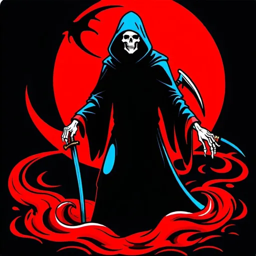Prompt:  zoomed in red outlined all black grim reaper floating with no lower body SCARY