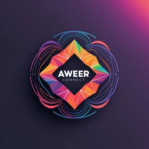 Prompt: Generate a logo featuring the text 'Aweer Connect' written in a wavy, dynamic font. Integrate geometric shapes and patterns in the background, representing connectivity and movement. Use a vibrant and engaging color scheme.