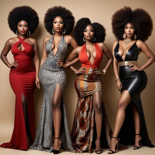 Prompt: afrocentric beautiful african women poised proudly passionately, full body hourglass figure, dressed in designer clothing, designer heels, manicure, jewelry from head to toe, hyper detailed, hyper realistic photography, dynamic