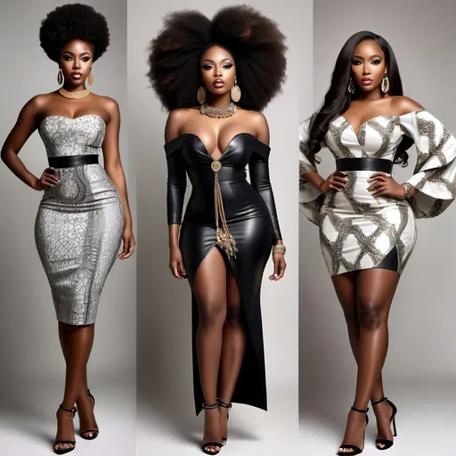 Prompt: afrocentric beautiful african women poised proudly passionately, full body hourglass figure, dressed in designer clothing, designer heels, manicure, jewelry from head to toe, hyper detailed, hyper realistic photography, dynamic