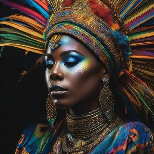 Prompt: rainbow, in a shimmering high-fantasy, afrocentric, fantasypunk, sora, intricate detail, realism, hyper-realistic photo, captured with long exposure photography Nikon D850 DSLR camera f/4. ISO 200