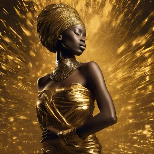 Prompt: african queen dancing in liquid gold


