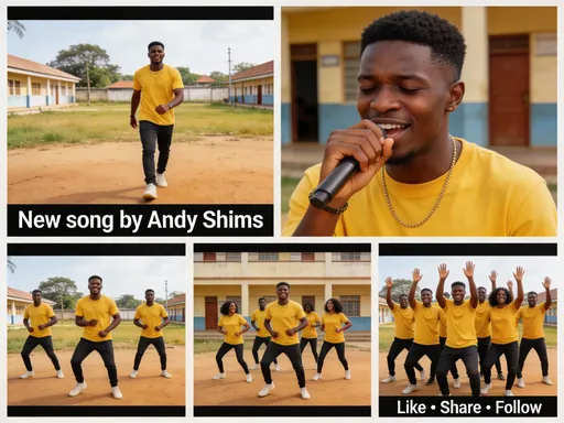 Prompt: 🎬 MUSIC VIDEO IDEA (WITH DANCE)

1️⃣ Opening (5–10 secs)
🎵 Music start soft
– You stand or walk small
– Camera slow motion
– Text for screen: “New song by Andy Shims”

2️⃣ First Chorus (Dance enter 🔥)
💃🕺
– 2–4 dancers enter
– Simple street dance (not too hard)
– Make e easy so people fit copy am (challenge style)

3️⃣ Verse (Message part)
🎤
– You dey sing / mime lyrics
– Close-up shots (face & emotion)
– Small movements, head, hand, steps

4️⃣ Chorus Again (Full dance 💥)
– More energy
– Different angle shots
– Dancers smiling, hype

5️⃣ Final Part (Strong finish)
🔥
– Group dance together
– Hand up / shout vibe
– End with text:
👉 “Like • Share • Follow”


---

📍 Where to shoot

Open field 🌿

Street side 🛣️

School compound or hall 🏫

Anywhere clean with light


👕 Clothes

Same color for dancers

Simple native or street wear

No busy background
