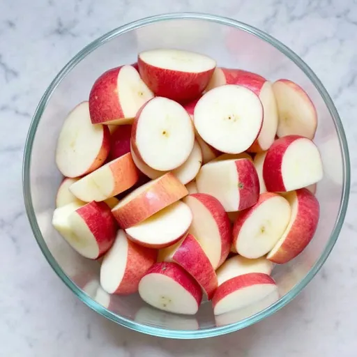 Prompt: A bowl containing 17 sliced apples

