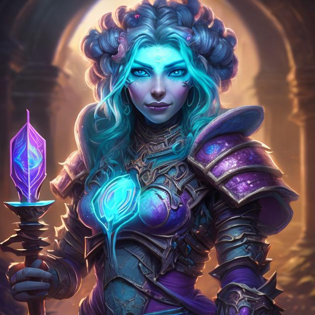 Prompt: Gloomhaven HD art style, woman Orchid Spellweaver, ((bright colors)) (((DreamShaper Version 1))), subtle smile, cyan hair, blue eyes, blue gear, white armor, unreal engine, 8k octane, 3d lighting, full body, full armor