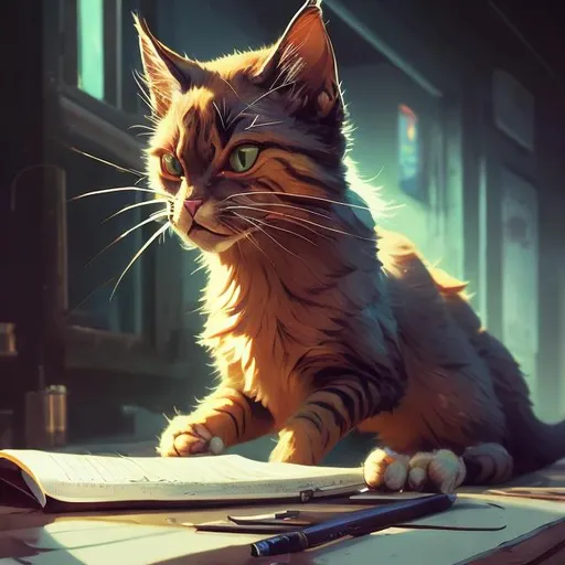 Prompt: whole cat, hyper - realistic, celshading, sharp focus, intricate, detailed, rhads, andreas rocha, makoto shinkai, lois van baarle, ilya kuvshinov, greg rutkowski, dynamic lighting, grunge aesthetic, 4 k