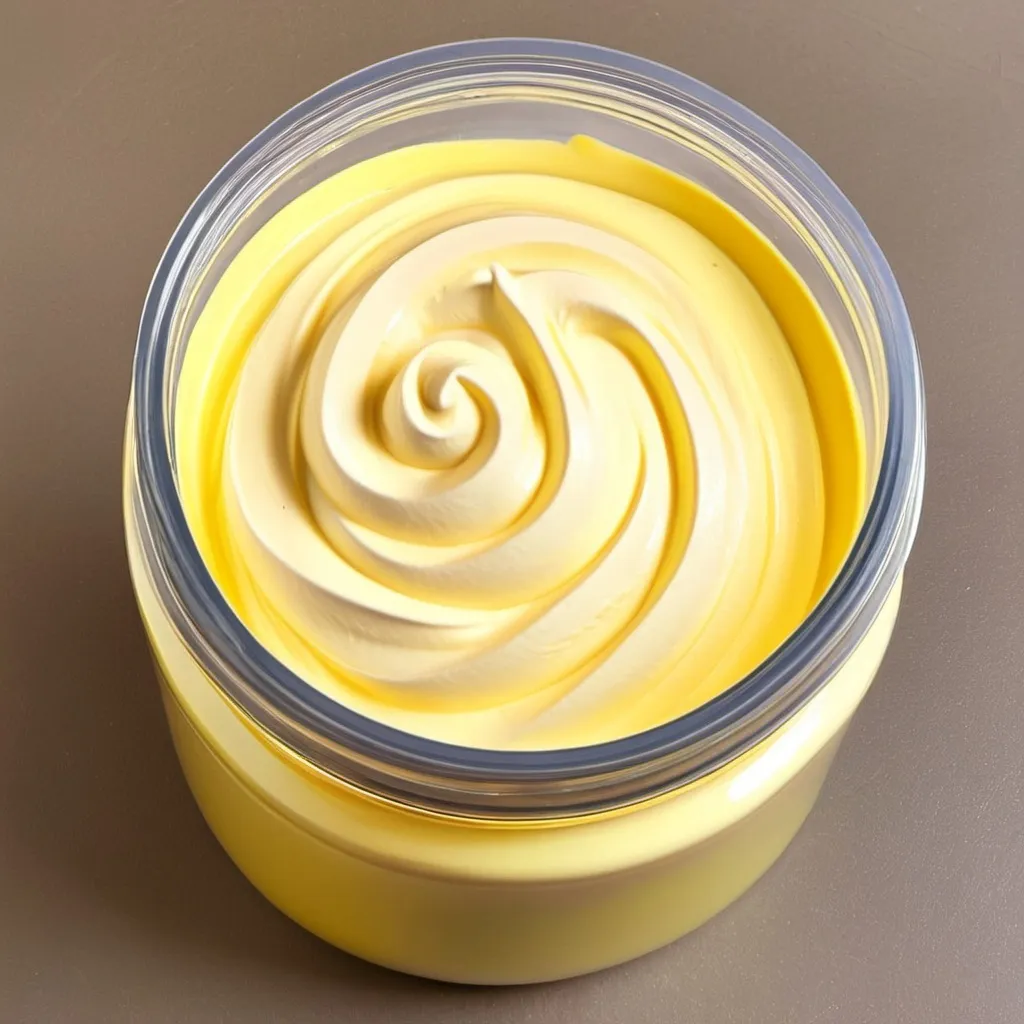 Prompt: "Bardaz" yellow whipped soap cream in jar