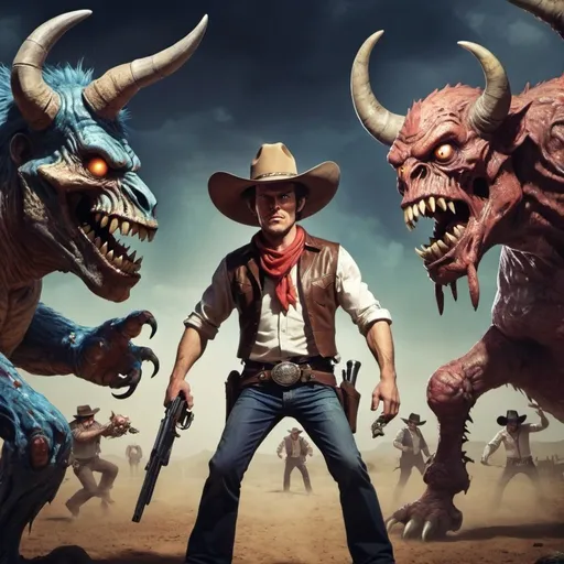 Prompt: Cowboys vs monsters