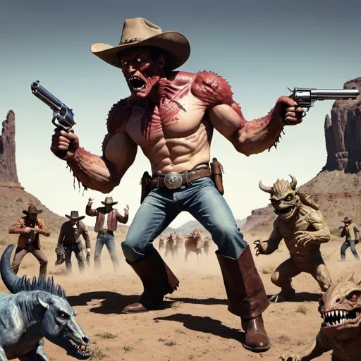 Prompt: Cowboys vs monsters