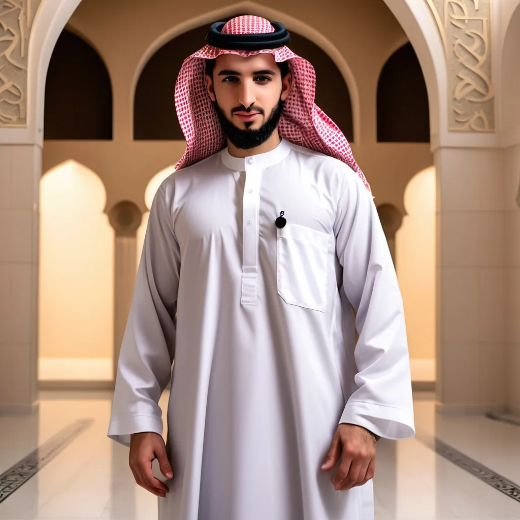 Prompt: I need Saudi thobe with shmag  