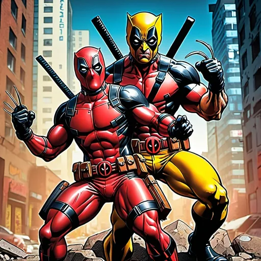 Prompt: make me a image for to put on a razer panthera fightstick with deadpool and wolverine art