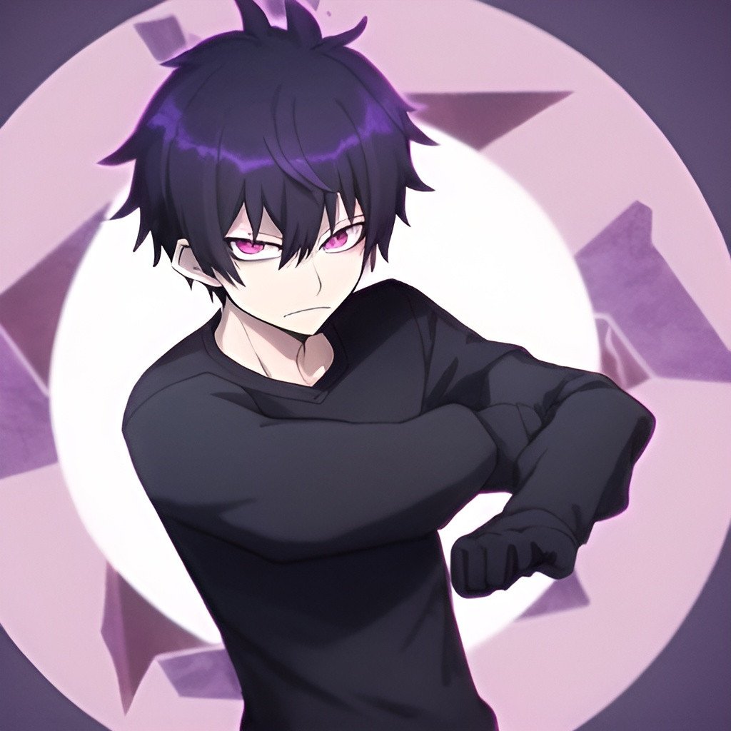 anime style boy with an angular face, medium-long wo...