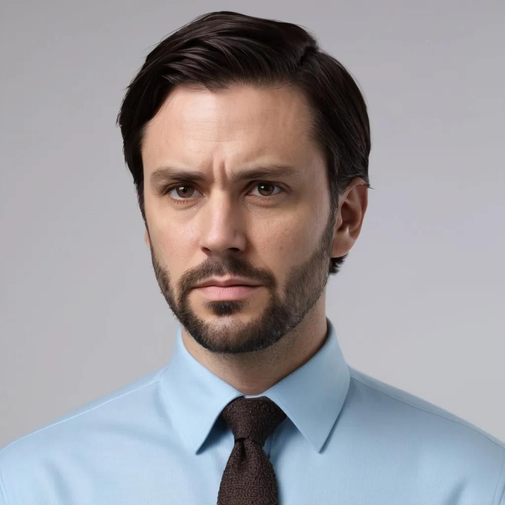 Prompt: A man appears front-facing with an expression that conveys seriousness or contemplation. He has dark hair styled neatly, with a short beard accentuating his facial features. Dressed in a light blue collared shirt accompanied by a dark tie, he layers a dark brown sweater over it, creating a formal appearance. The background is completely white, providing a stark contrast that emphasizes his presence and attire. The overall tone of the image is professional, likely intended for a formal or identification purpose.