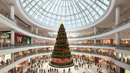 Prompt: a christmas tree in a mall with a huge ceiling above it and a large glass dome above it that is filled with people, Edi Rama, samikshavad, interior, a digital rendering