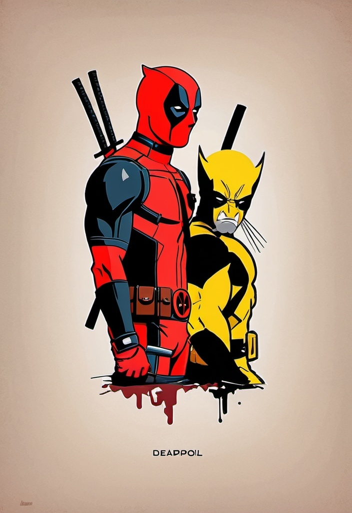 Prompt: deadpool and wolverine minimalist poster