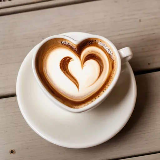 Prompt: Heart-shaped cup of coffee with cream