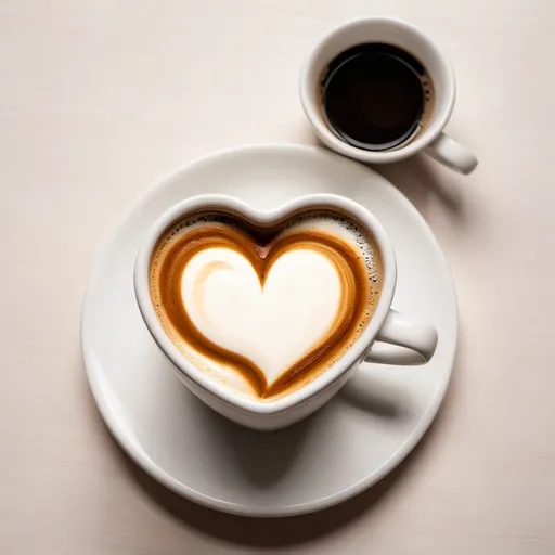 Prompt: Heart-shaped cup of coffee with cream