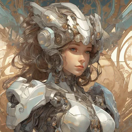 Prompt: a beautiful mecha girl, alphonse mucha, dynamic lighting, hyperdetailed, intricately detailed, volumetric lighting