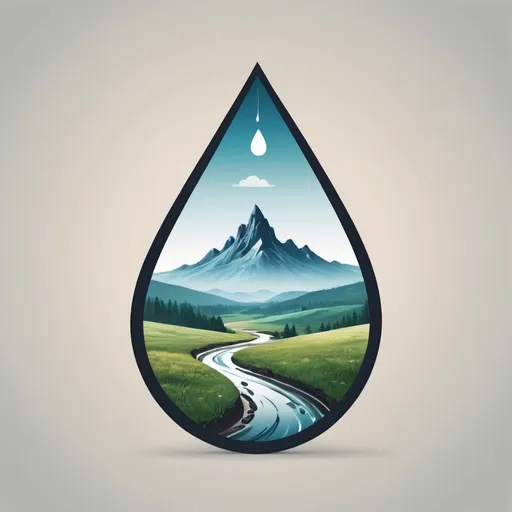 Prompt: tear drop logo with a picture of cool landscape in the tear drop

