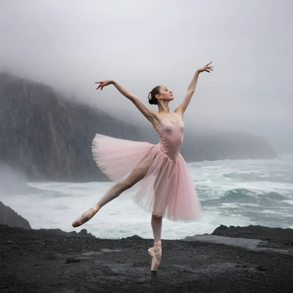 Prompt: a ballerina dancing at the end of the world, 