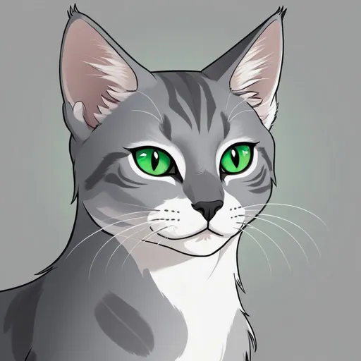 Prompt: Needletail from warrior cats,silver she cat,green eyes style clip art