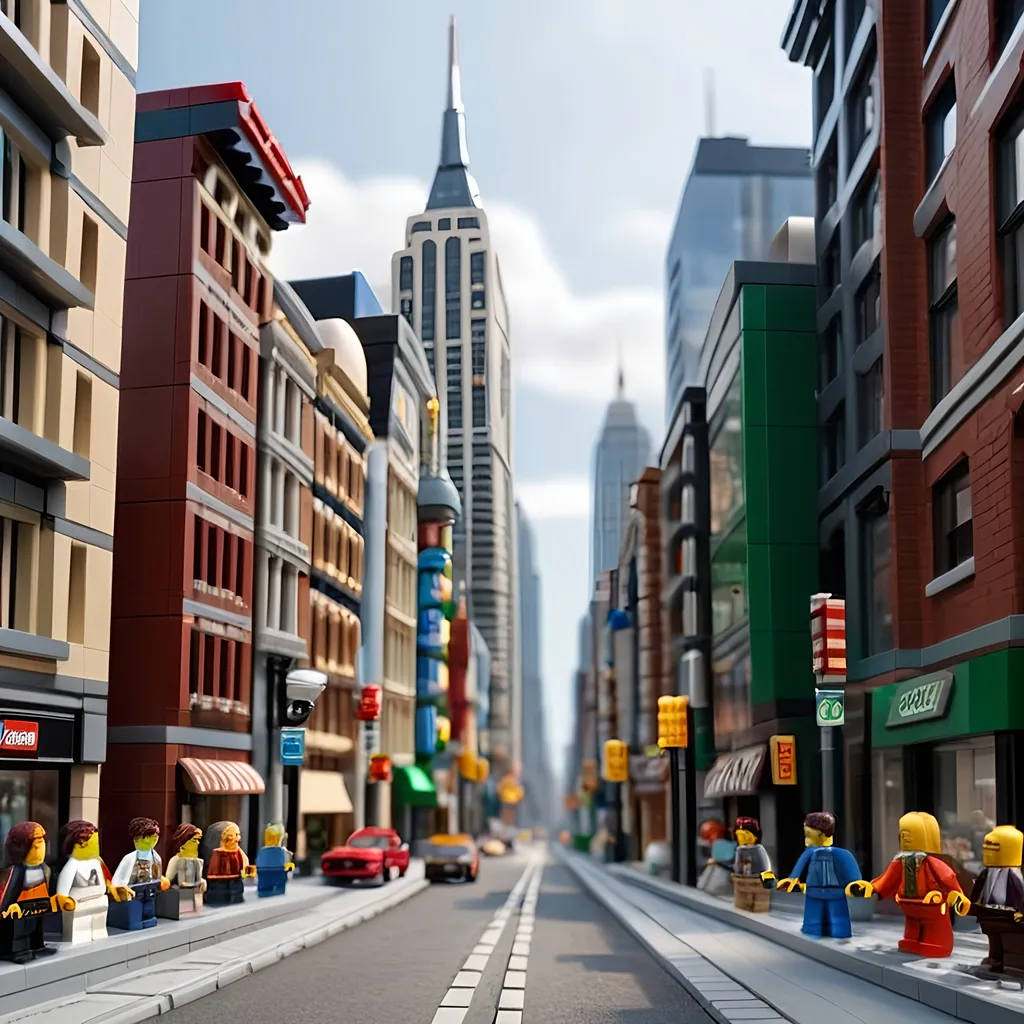 Prompt: A realistic metropolis street image but the buildings are made out of LEGO bricks. 