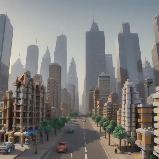 Prompt: A realistic metropolis street image but the buildings are made out of LEGO bricks. 