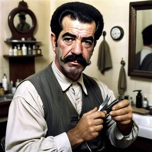 Prompt: Saddam Hussein as a 1900 barber