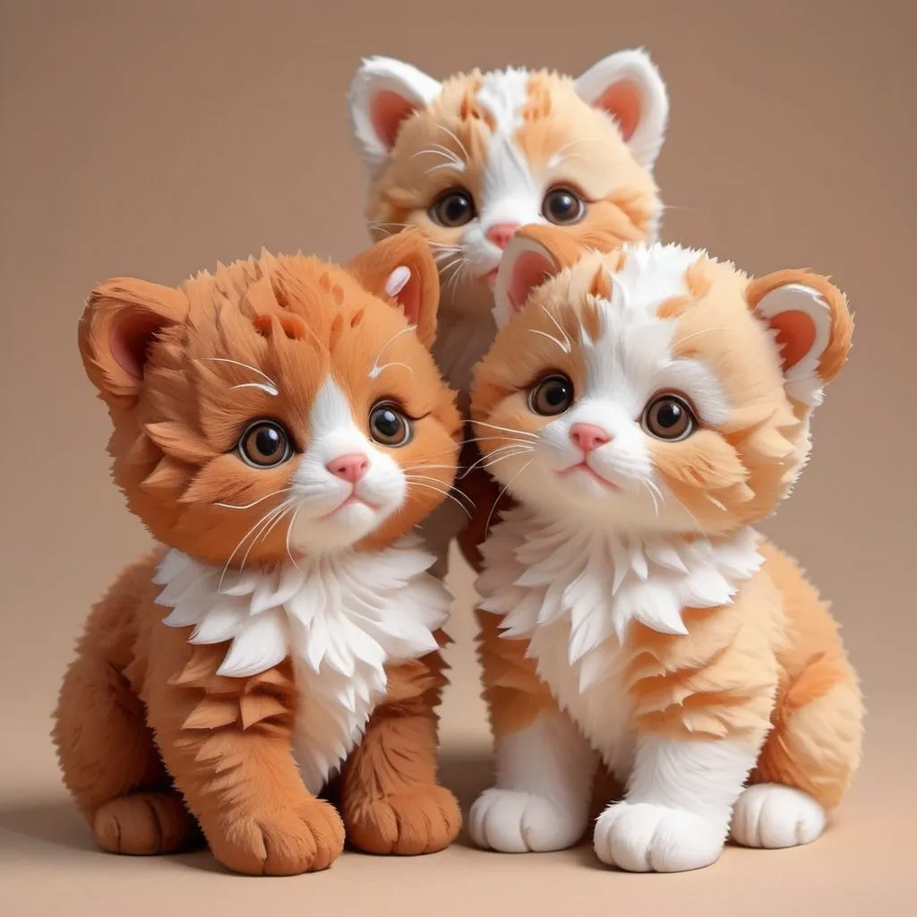 Prompt: Adored for their cute looks and playfulness mixed kitten bears. They are thought to be rare, as they do not appear often in brown orange white aesthetic animal art style
