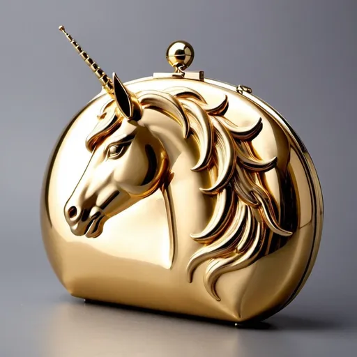 Prompt: Photo of a minimalistic glamour renaissance huge golden unicorn clutch, 2055