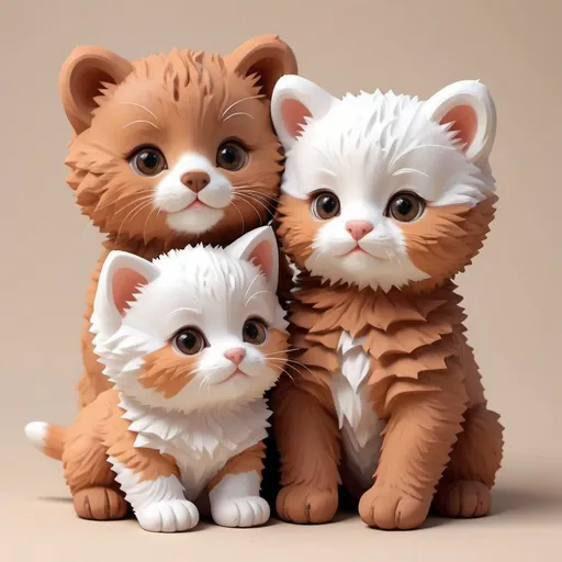 Prompt: Adored for their cute looks and playfulness mixed kitten bears. They are thought to be rare, as they do not appear often in brown orange white aesthetic animal art style
