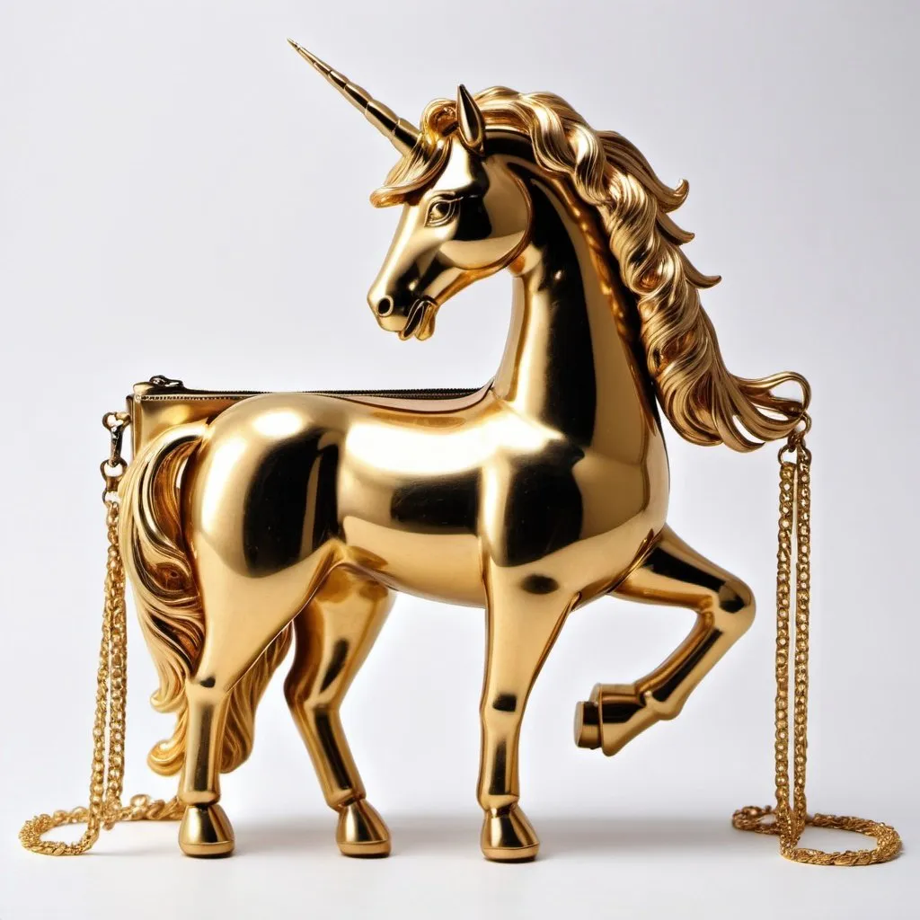 Prompt: Photo of a minimalistic glamour renaissance huge golden unicorn clutch, 2055