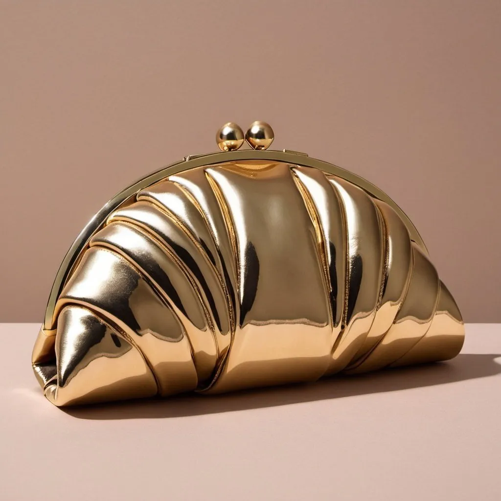 Prompt: Photo of a minimalistic glamour renaissance croissant clutch made from gold