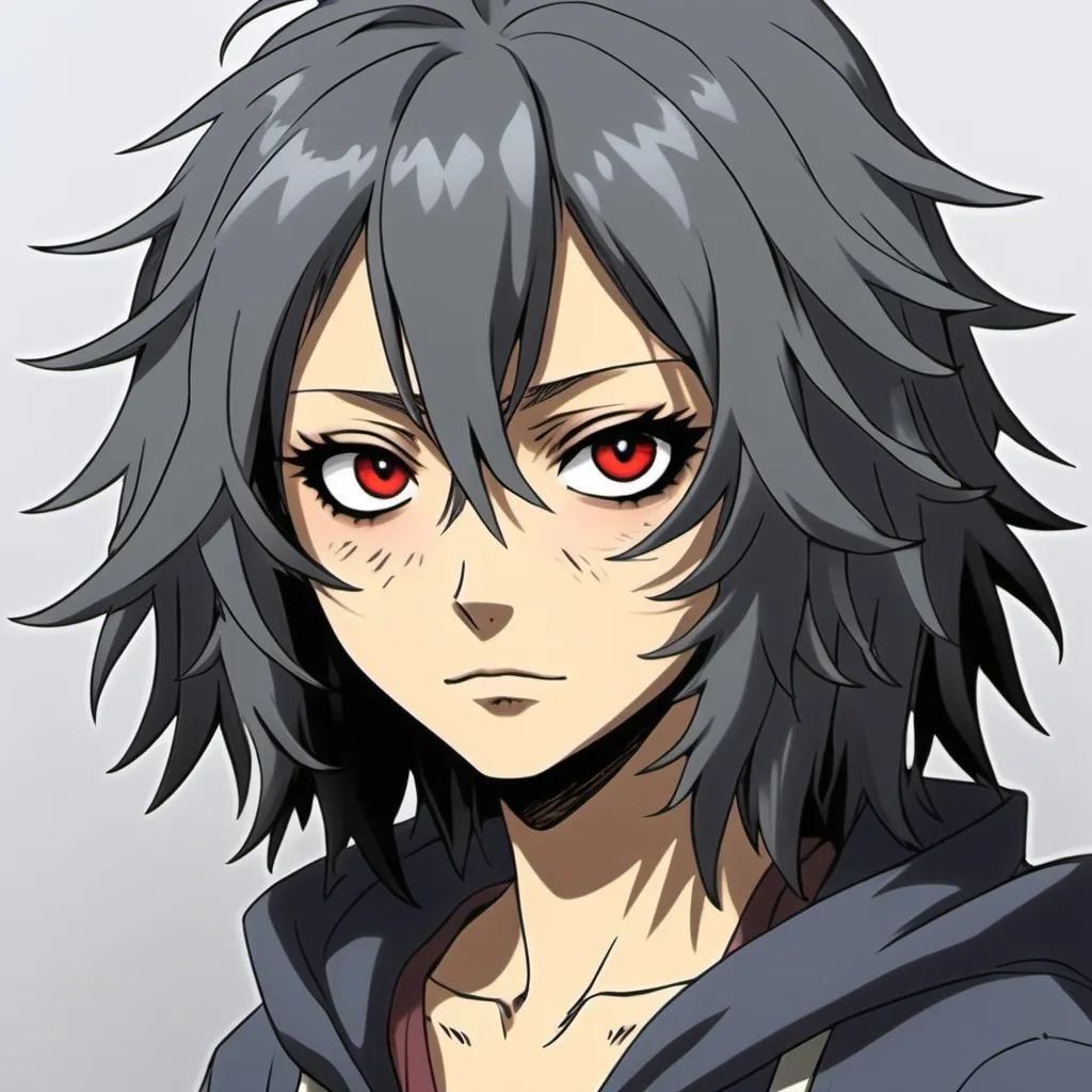 Prompt: Appearance:
Hair: She might have dark, shaggy hair similar to Aizawa's but with a more chaotic style influenced by Shigaraki. Maybe it’s medium-length and slightly messy, with strands falling into her face.
Eyes: Her eyes could be a striking shade, perhaps a mix of Aizawa's dark eyes and Shigaraki's more unsettling, intense gaze. They might have a hint of red or an unusual color to reflect her unique heritage.
Facial Features: She could have a mix of both parents' features, like Aizawa's strong jawline and Shigaraki's more angular face. A faint scar or a quirky mark might hint at her father's past battles.
Clothing:
Style: She could wear a mix of casual, practical outfits inspired by her father's hero costume and Shigaraki's more rebellious style. Think of dark colors, oversized hoodies, and perhaps some punk elements like studs or chains.
Accessories: Maybe she has a signature accessory like a tattered scarf or fingerless gloves, nodding to both parents' styles.
Personality:
Traits: She might inherit Aizawa’s serious demeanor but have Shigaraki's rebellious streak, leading to a complex character who balances her parents' influences.
Abilities: Her Quirk could reflect elements of both parents, perhaps giving her the ability to erase powers or manipulate decay in a unique way.