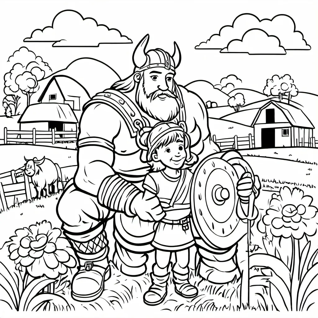 B W Coloring Book Page viking Father And Son Working B w coloring book page viking father and son working