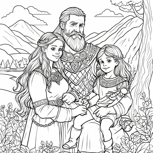 Prompt: Viking father spending time with his wife and children