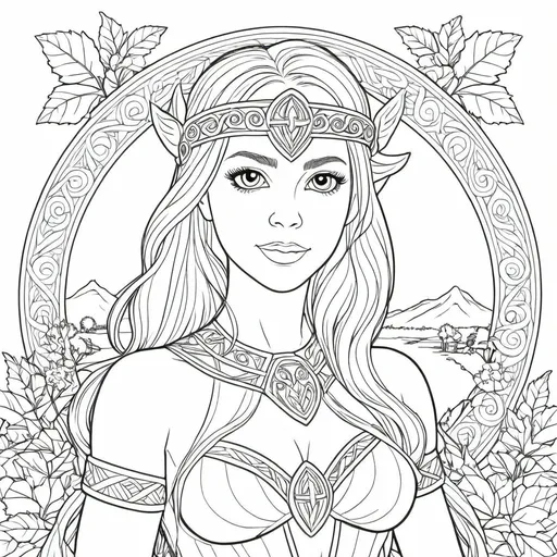 Prompt: B&W coloring book page, norse pagan farm, line art, solid white background