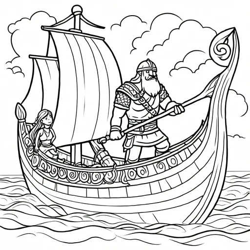 Prompt: Viking father building a viking ship