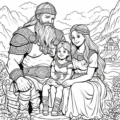 Prompt: Viking father spending time with his wife and children