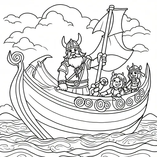Prompt: Viking father building a viking ship