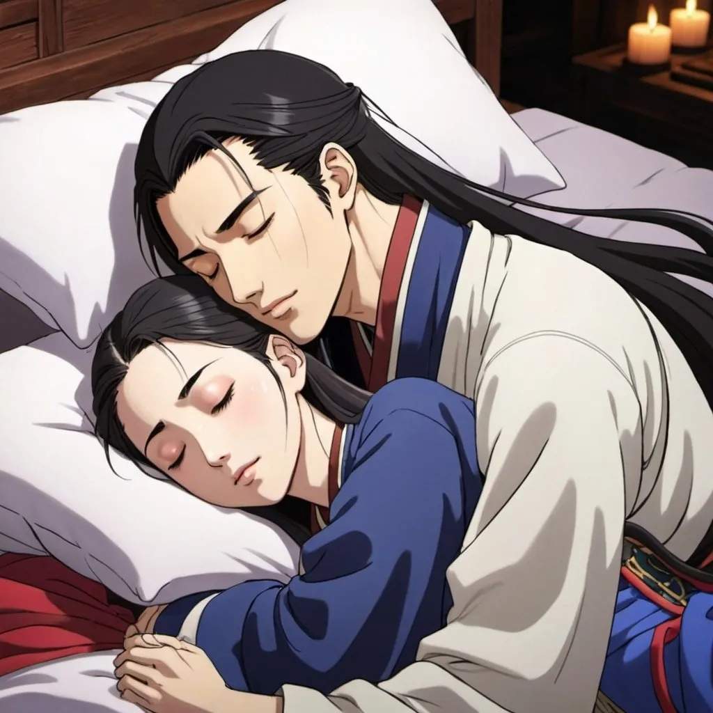 Prompt:  wei ying and lan zhan from the anime Mo dao Zu Shi sleeping together
