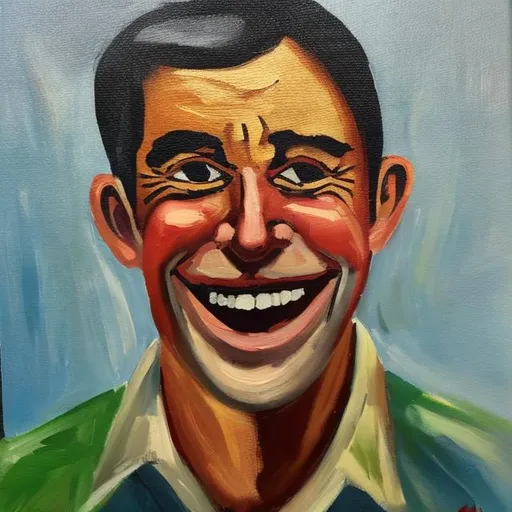 Prompt: Oil painting of a Man that smiles as he knows he has done the wrong thing