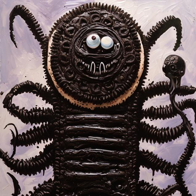 Prompt: Alien Oreo oil cookie man oil painting old school