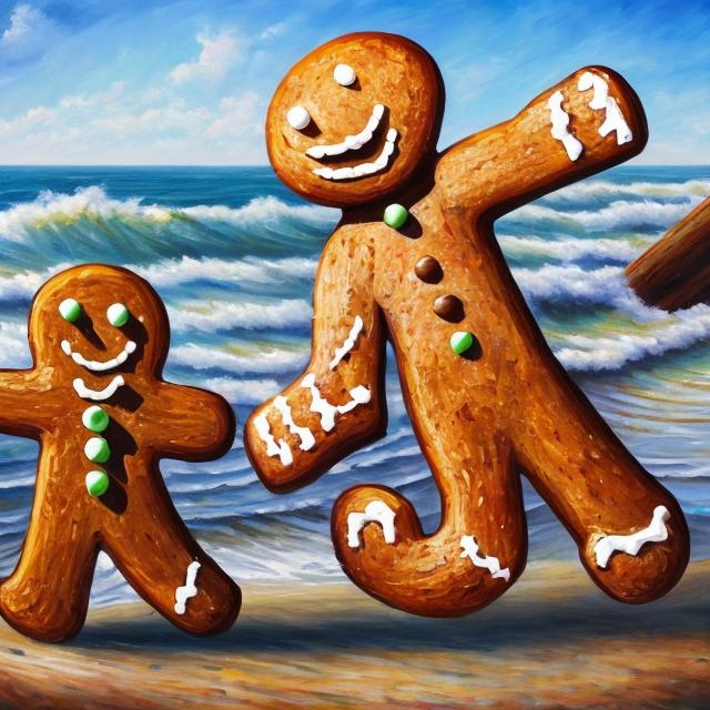 Prompt: Oil painting of gingerbread man ripping out a man’s spine 