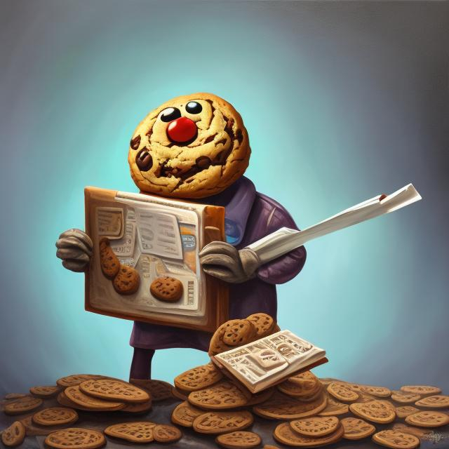 Prompt: Oil painting of a cookie person holding files