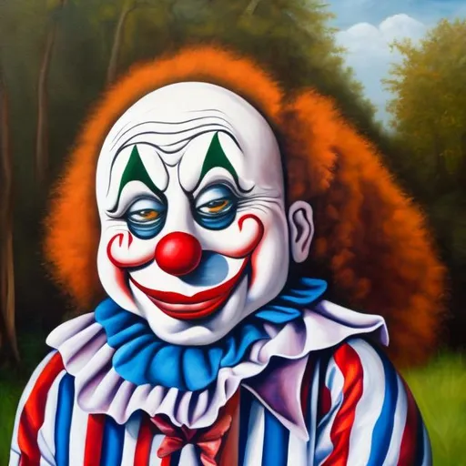 Prompt: Oil painting of clown on first date
