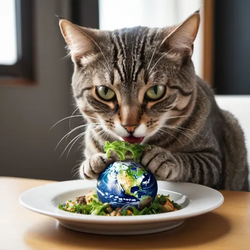 Prompt: Cat eating planet earth