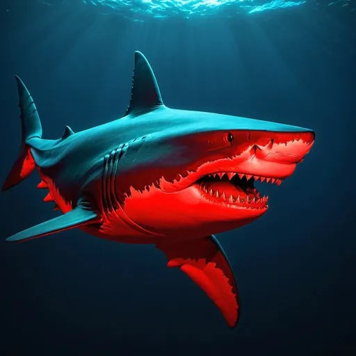 Prompt: megalodon shark glowing red